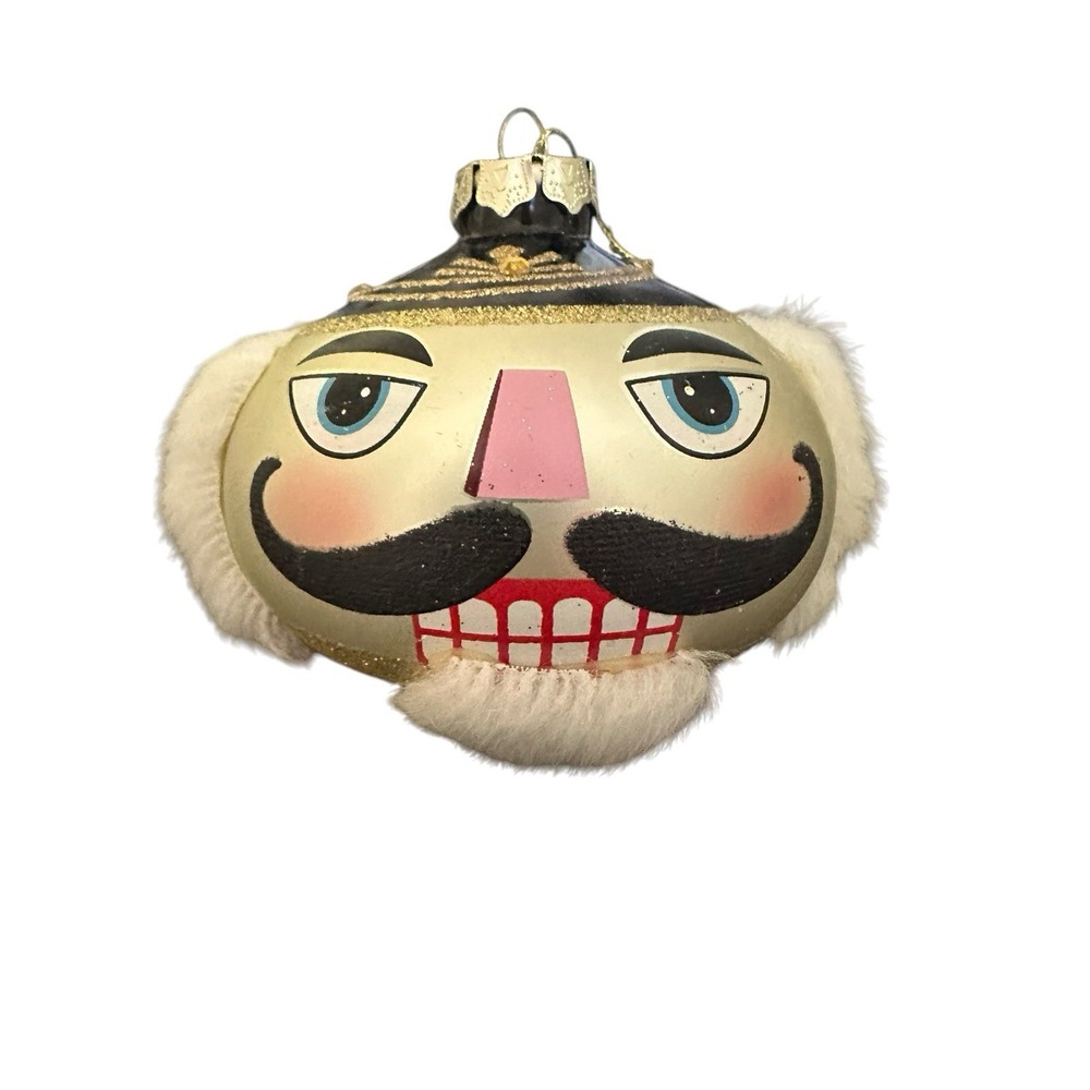 Christmas Ornament Nutcracker Face  Glass Highly Decorated 5" W x 4"H